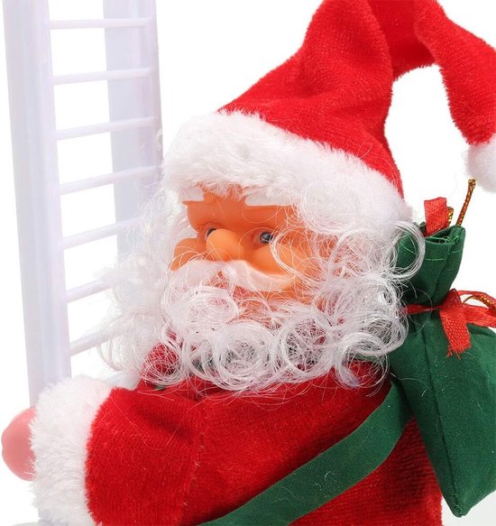 Jojoy - Père Noël grimpant à l'échelle - Père Noël chantant - Décorations de Noël de Noël - Décoration de Noël - LADDERSANTA
