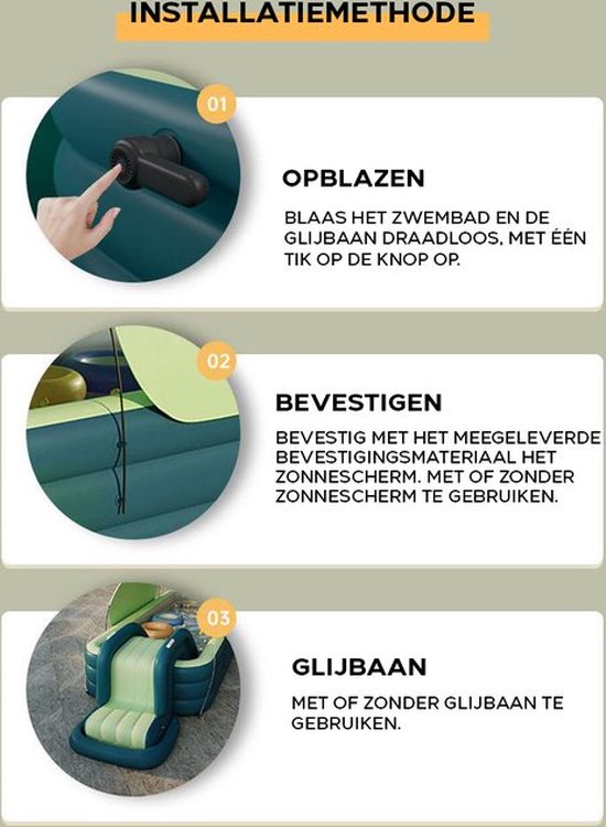 LotaHome - Opblaasbaar Zwembad - Zwembad met Glijbaan en Zonnescherm - Draadloze Pomp - Kinderzwembad LotaHome - Speelzwembad - Maximaal 8 Personen - Inclusief Diverse Accessoires - 300cm