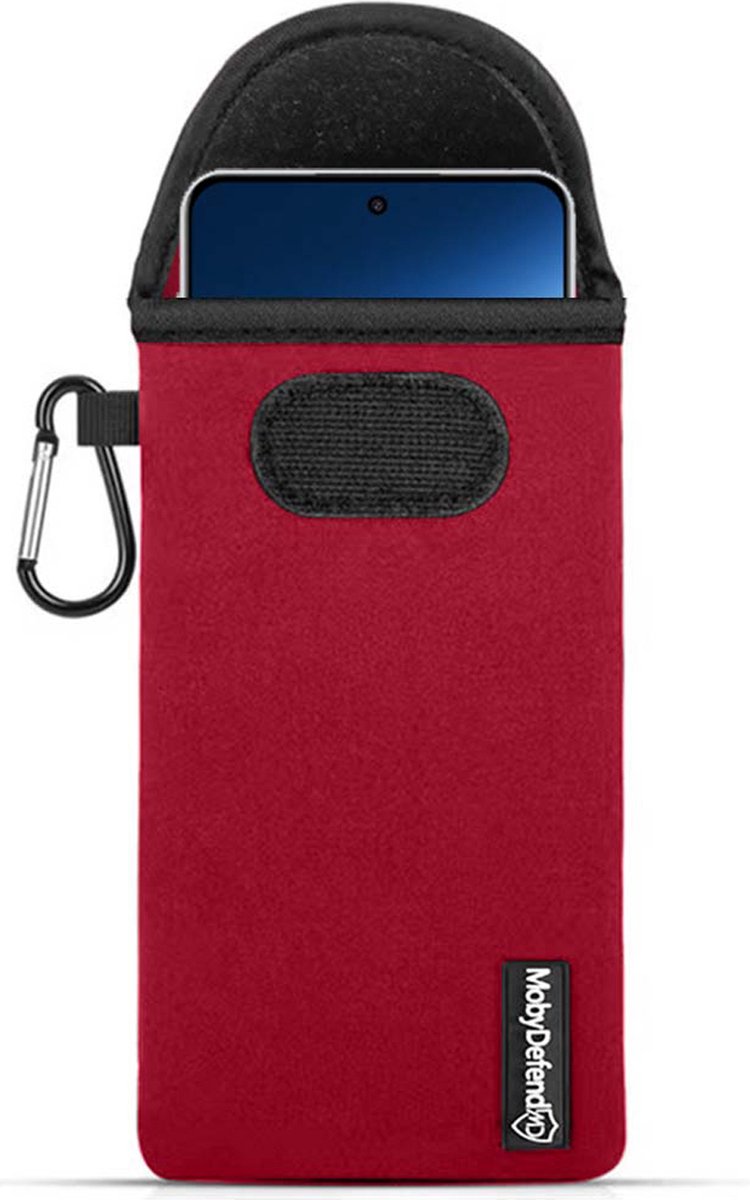 MobyDefend Hoesje - Geschikt voor OnePlus Nord 4 - Neopreen Pouch Met Karabijnhaak - Insteek - Riemlus - Rood