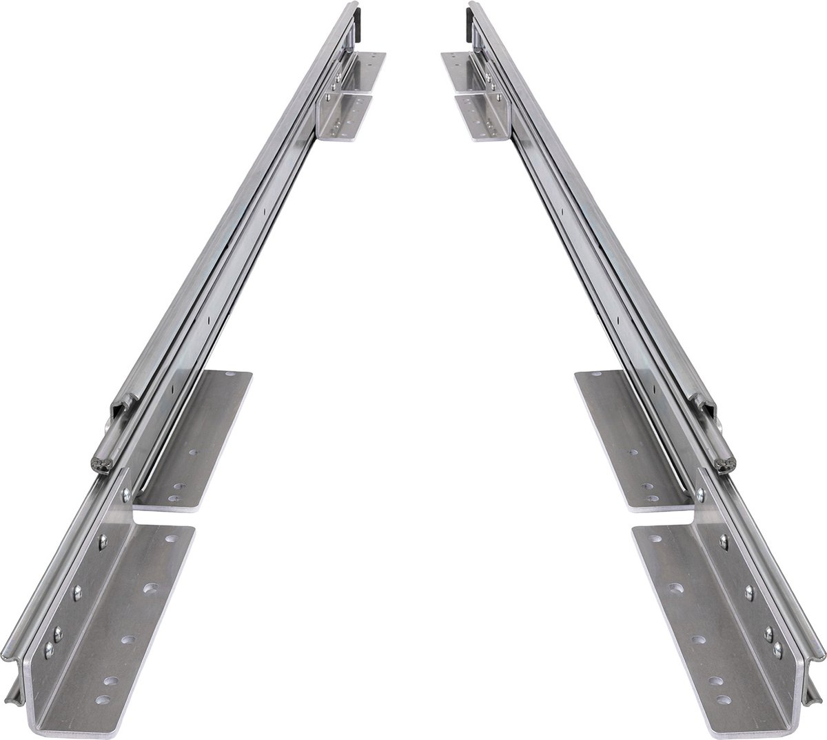 Set ladegeleiders 100cm + haakse vloermontage + ladebeugels 40" volledig uittrekbaar en 250 kg belastbaar - 2 st. heavy duty kogellager camper lade geleiders 1000 mm 40 inch