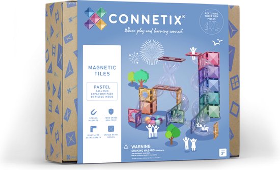 CONNETIX - Magnetisch Tegels - Pastel Ball Run Pakket - 80 Stuks