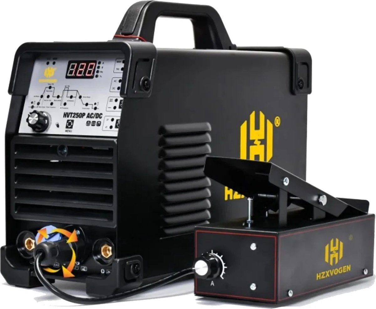 Hzxvogen - HVT250P - Elektrisch lasapparaat - 4 in 1 - Aluminium Tig-lasmachine - ARC-kracht 2T-4T - met voetpedaal - Zwart