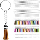 Sleutelhanger, Sleutelringen met Kwastjes, Sieraden maken - Sleutelring 24 mm met Kwastje, Splitringen en Ketting – 50 stuks – RVS