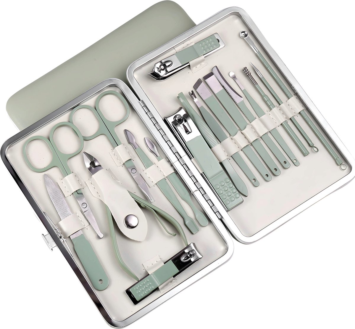 Goedkoopste 18-Delige Manicure Set en Pedicuresets - Professioneel met Reisset - Met o.a. Nagelknipper, Nagelschaar , Nagelvijl - Pedicure Sets - Mint Groen