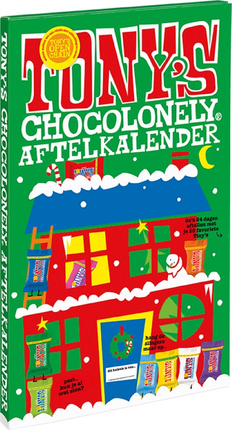 Foto: Tony s chocolonely mega kerst adventskalender chocolade 2023 grote aftelkalender kerstcadeau kerst kadootjes 10 verschillende smaken tiny tony s in een kerstkalender fairtrade belgische chocolade 12 stuks