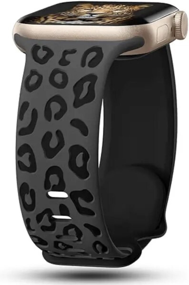 MY PROTECT - Siliconen Panter Bandje - Geschikt Voor Apple Watch Bandje - Series 1/2/3/4/5/6/7/8/9/10/SE - 38mm - 40mm - 41mm - 42mm - Sportbandje - zwart