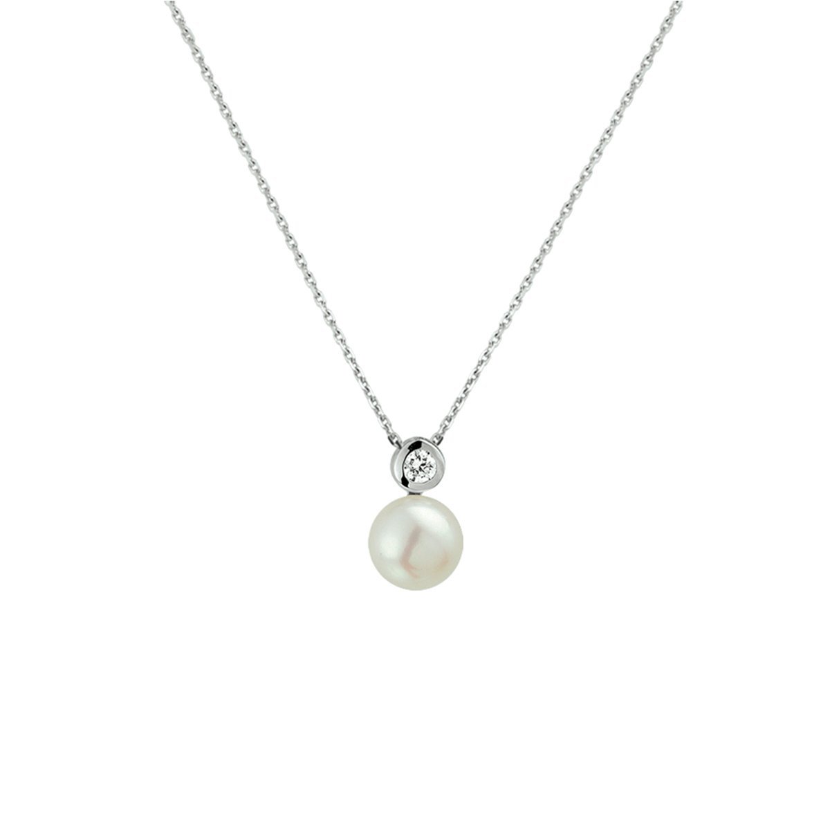 collier parel en zirkonia 42 + 3 cm zilver gerhodineerd