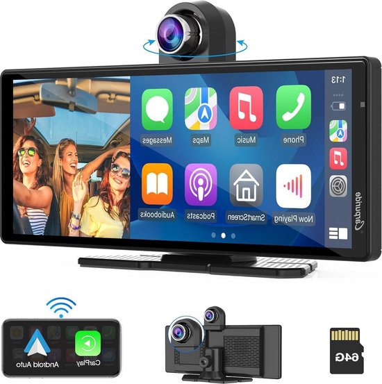 Foto: Draagbare draadloze carplay android auto dashcam 9 3 inch hd ips scherm 4k voor lusopname bluetooth spiegellink gps siri dashboardmontage