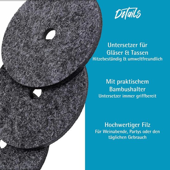 Miqio® Design Stone Vilten onderzetters, 10 stuks, 13 x 11 cm, duurzame Oekotex glazen onderzetters van vilt, 10 onderzetters voor dranken, glazen, kaarsen, kopjes, bar, tafeldecoratie, lichtgrijs