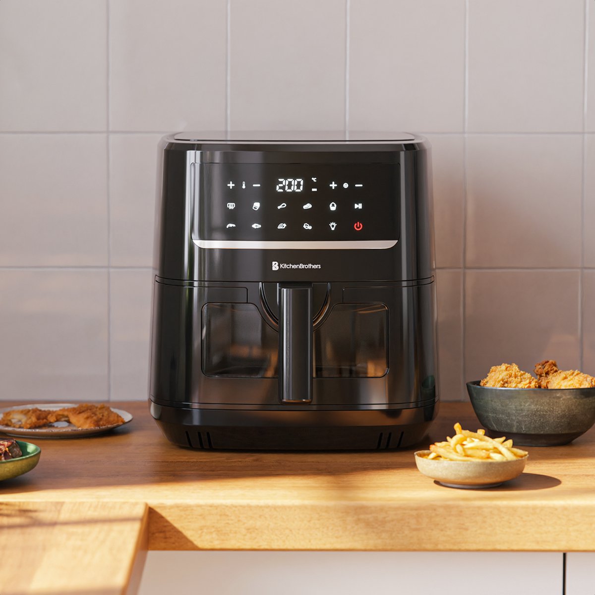 KitchenBrothers Airfryer XXL - PFAS-Vrij - 1800W - 7.5L - Heteluchtfriteuse - Dual Heating - 50ºC tot 200ºC - 10 Kookprogramma's - Zwart — afbeelding 7