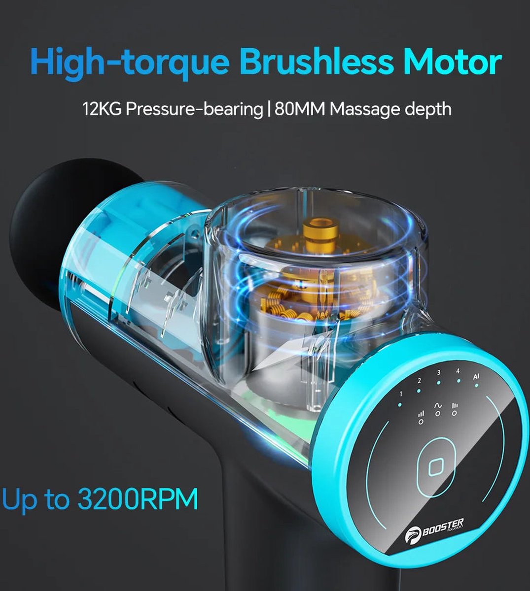 Afbeelding 3 van BOOSTER M2-12V Massage Gun - Professionele Diepe Spiermassager met LCD Display - Voor Lichaamsontspanning en Spierherstel