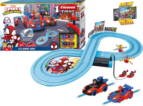 Carrera FIRST Racebaan - Spiderman Speelgoed - Spidey Amazing Friends - It's Spidey Time! - Spidey vs. Spin - 2,4m - 10 onderdelen