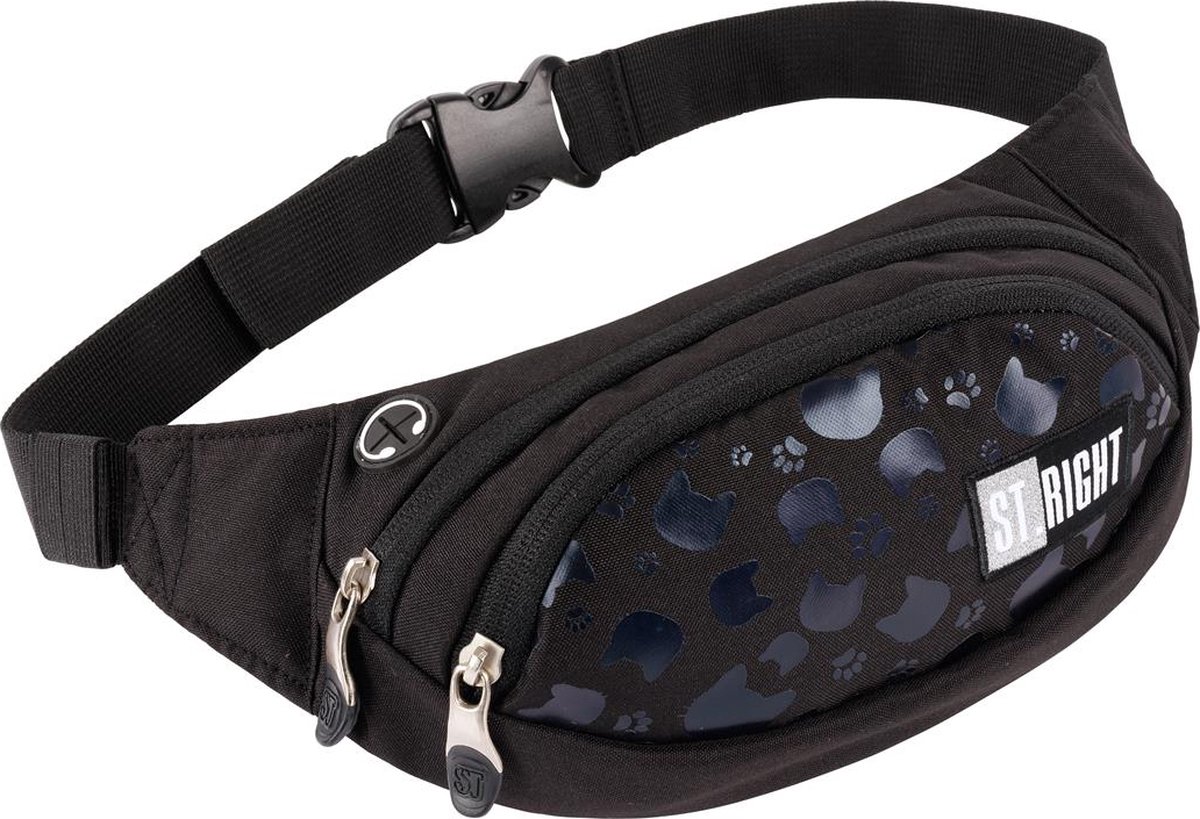 St.Right - heuptas - 30x14x4cm - zwart - kat - poes - crossbody bag