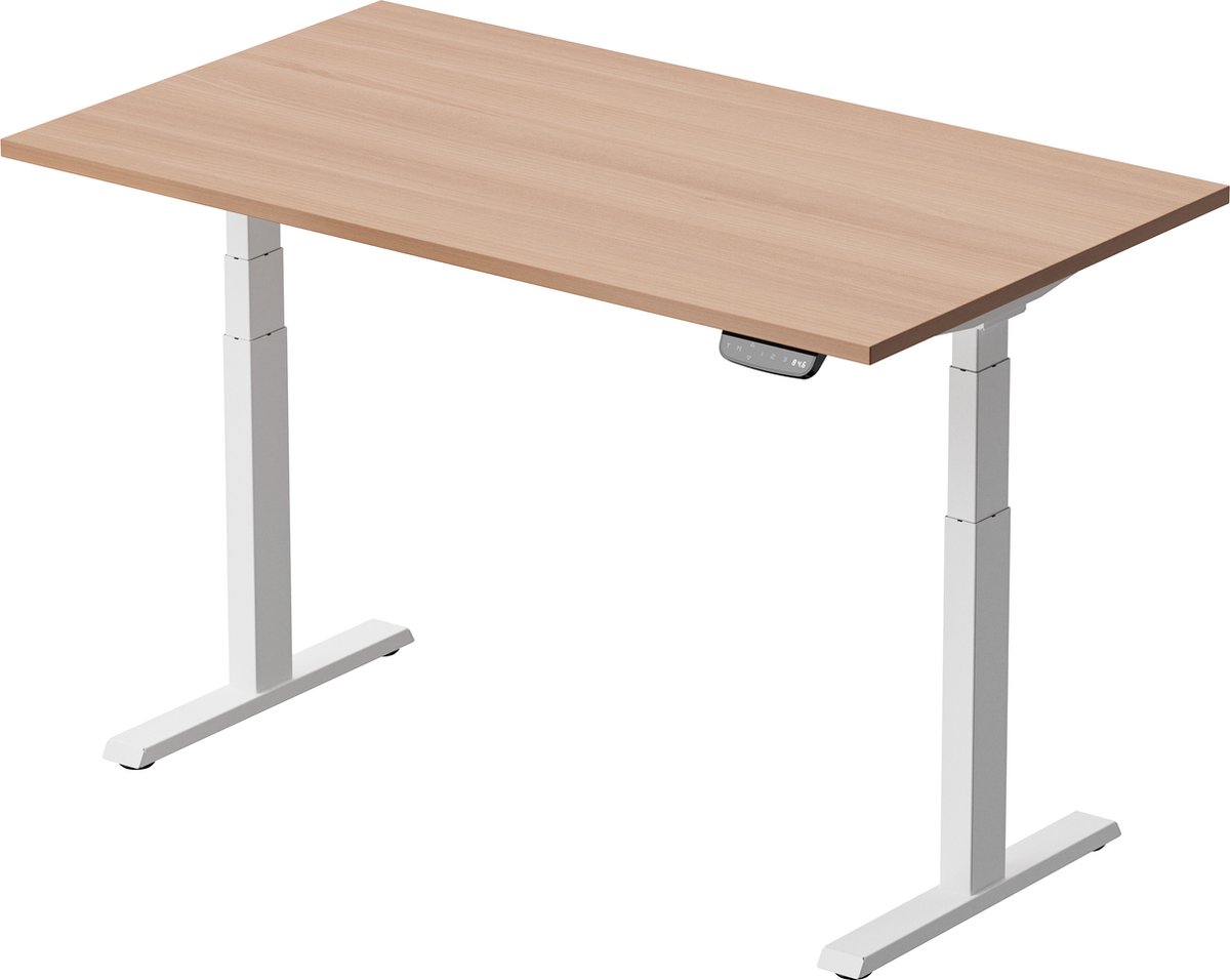 Douxe Zit Sta Bureau Elektrisch 120 x 80 cm - In Hoogte Verstelbaar Bureau - Geheugenstanden - Wit/Eiken - ProFlex