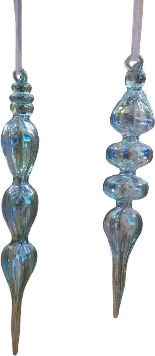 House of Seasons Pegel blauw pearl Kerst Ornament - 4 Stuks - Groter maat is H21,5 x Ø6,5 cm Set van 4 blauwe parel Kerstornamenten - Groter formaat H21,5 x Ø6,5 cm - House of Seasons.