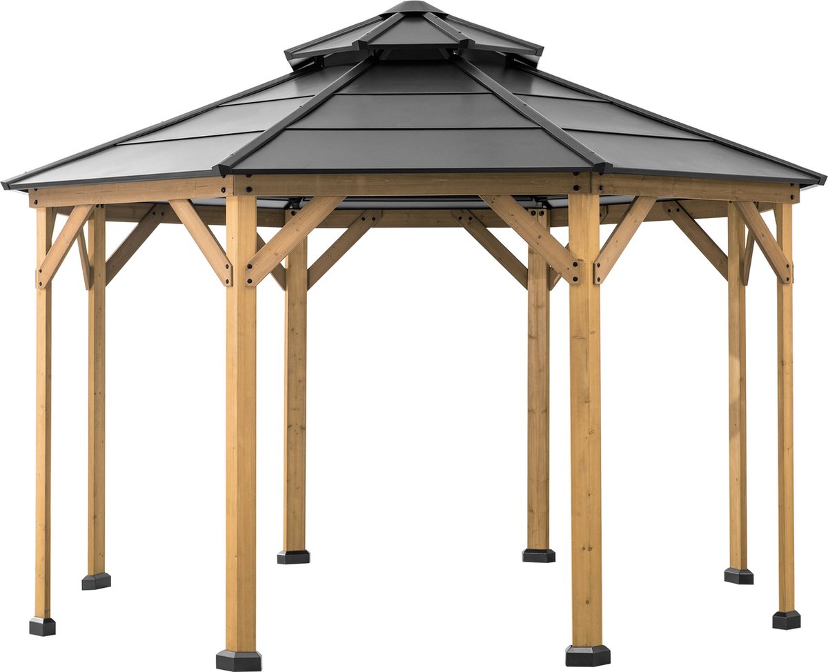 Gazebo luxe tuinpaviljoen rond in cedarwood met hip-roof hard-top dak 395 x 395cm