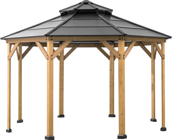 Pavillon de jardin de luxe tonnelle rond en bois de cèdre avec toit en croupe 395 x 395 cm