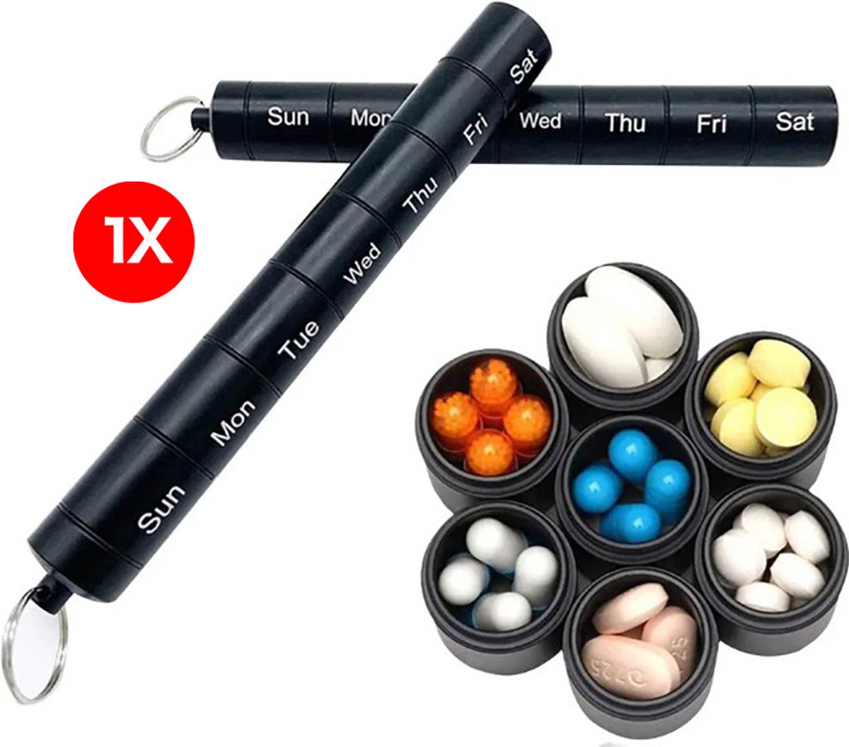 Goedkoopste Actie4you® - Medicijnenbox - 7 Dagen Pillendoos - Medicijndoos - Tablettenbox - Draagbare Pillendoos - Pillen Sleutelhanger - 1 Stuk