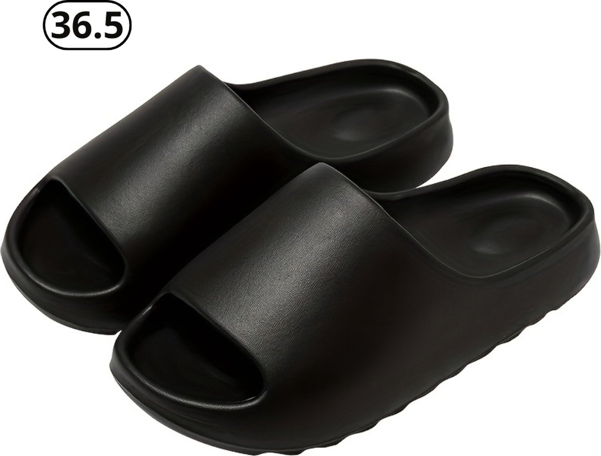 Nivard Comfortabele Slippers - Badslippers - Teenslippers - Anti-Slip Slides - Flip Flops - Stevig Voetbed - Zwart - Maat 36.5