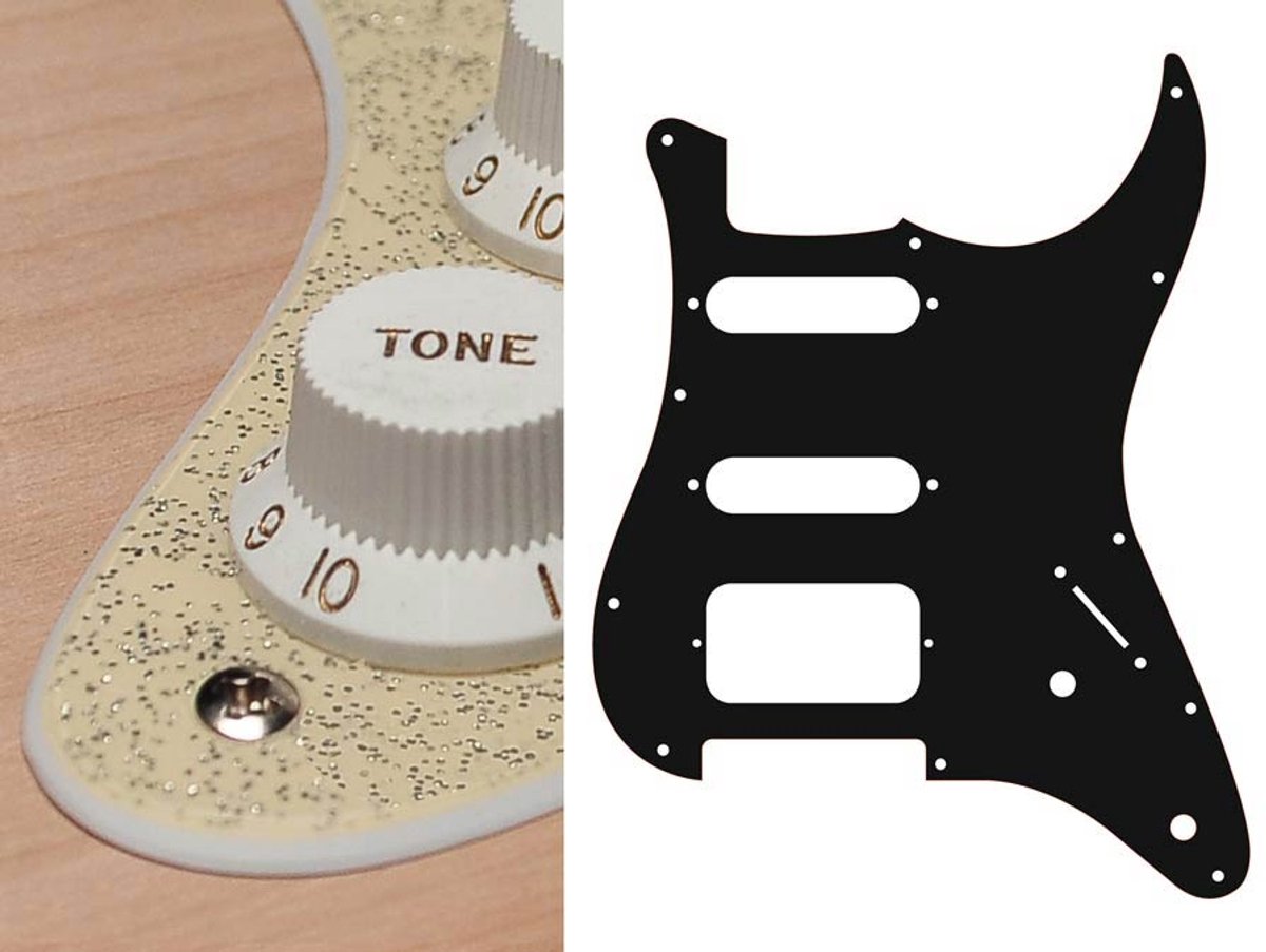 Boston ST-222-SGD pickguard, Stallion, SSH, 2 pot holes, 3-5 switch, 2 ply, sparkling gold