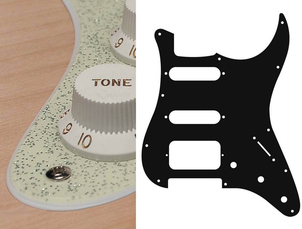 Boston ST-223-SCH pickguard, Stallion, SSH, 3 pot holes, 3-5 switch, 2 ply, sparkling champagne