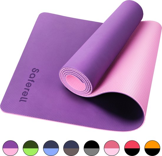 Dralegend Antislip yogamat Paars Gemaakt van TPE met extra dik 6mm dots leaf. bol