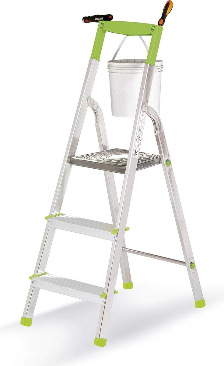 Huishoudtrap Aluminium 3 Stappen Groen Thuis Ladder