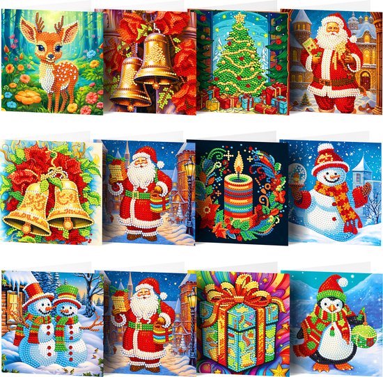 Foto: Diamond painting kerstkaarten 12 stuks 15x15 cm diamond painting pakket volledig diamond painting volwassenen