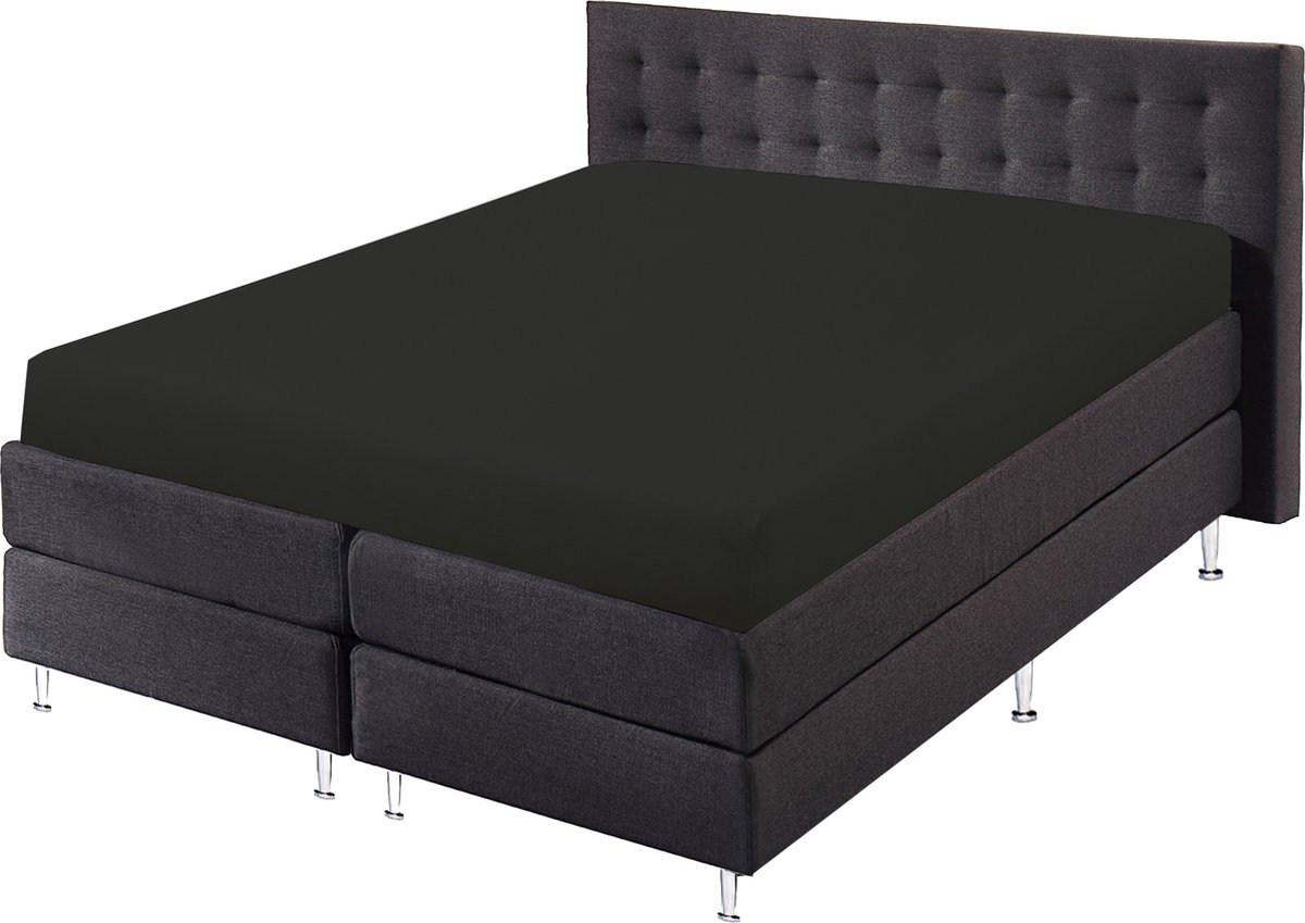 SweetSleeping Jersey Stretch Hoeslaken - 140 x 200cm + 30cm - Zwart - Strijkvrij - 100% katoen - Ultra soft - Met elastiek