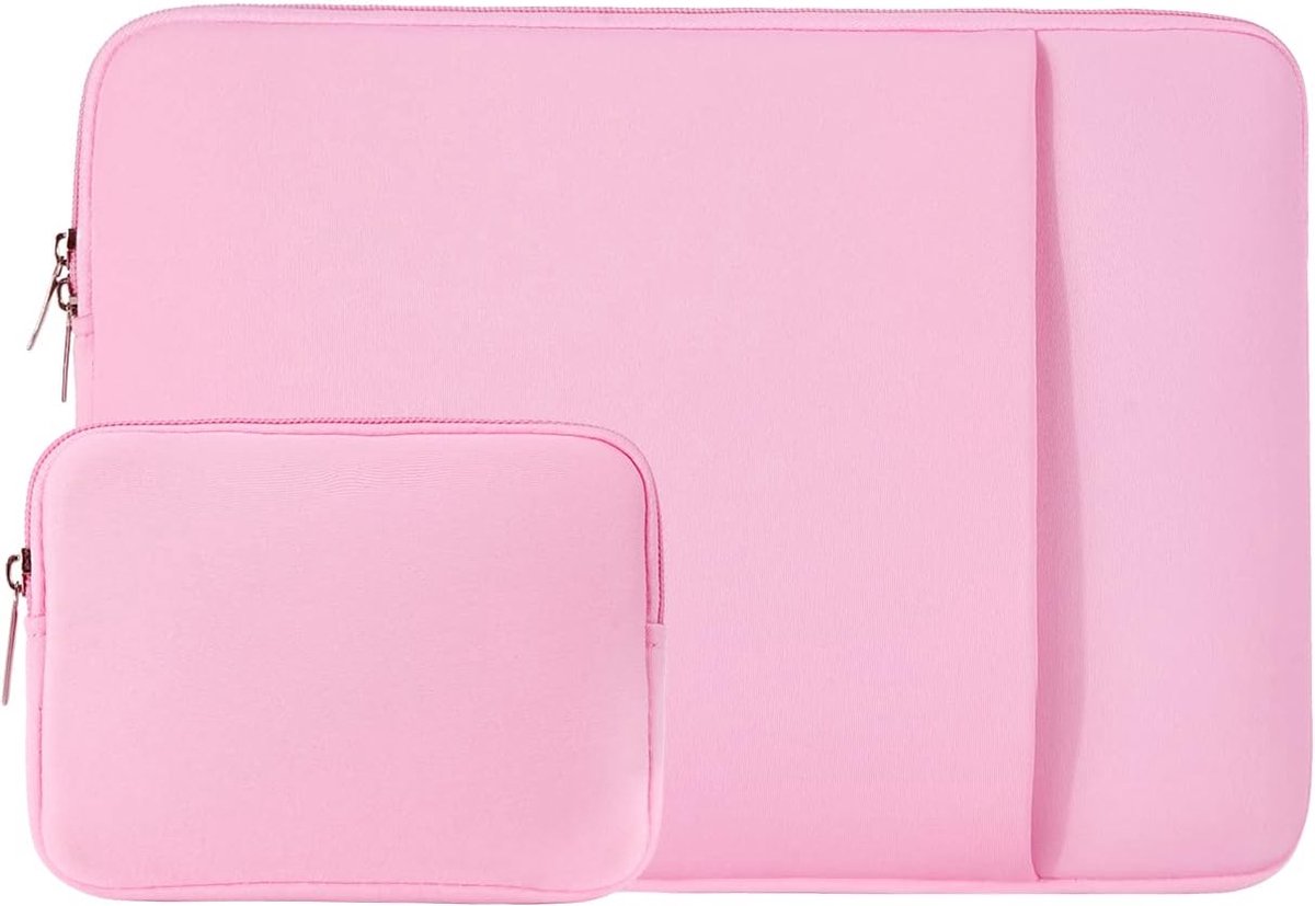 Laptophoes / Sleeve - 15.6 Inch - 2-Delige Extra Vak - Laptop Sleeve Met Etui - Laptoptas Dames / Heren - Macbook Hoes Met Ritssluiting - Laptophoes - Laptop Case - Laptop Cover - Roze - Schokbestendig - Krasbestendig - Duurzaam