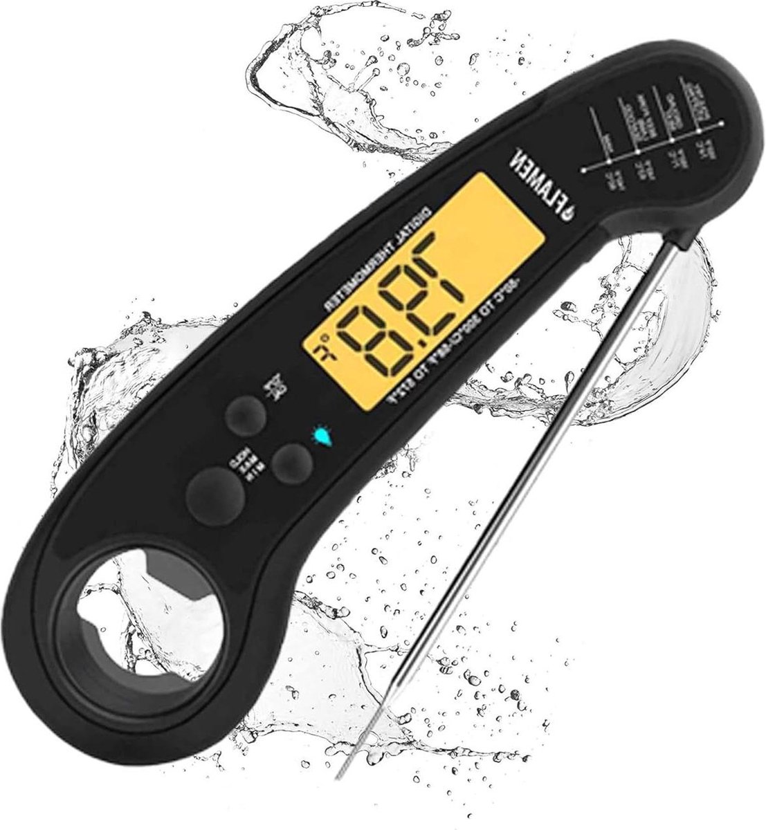 Vleesthermometer voor keuken diep frituren bakken Turkey BBQ zwart met achtergrondlicht waterdicht direct aflezen