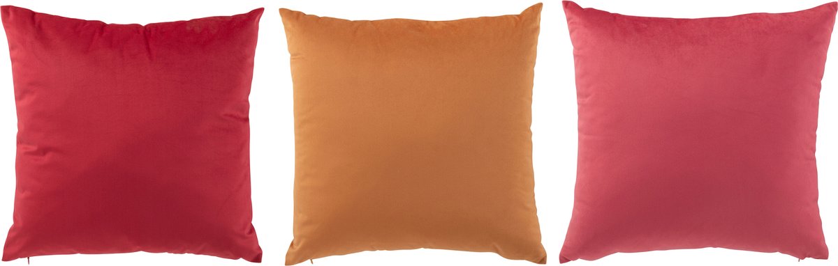 J-Line kussen - fluweel - oker/roze - 3 stuks Multi