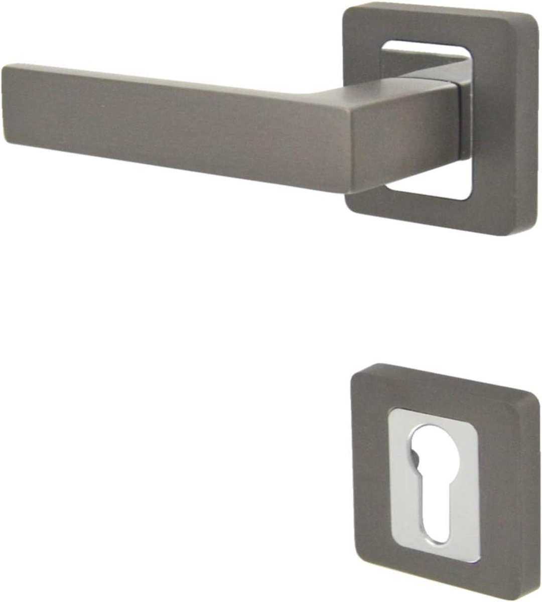 Vierkant deurslot handvat set diep grijs kleur - Modern design, aluminium - Cylinder Hole Escutcheon