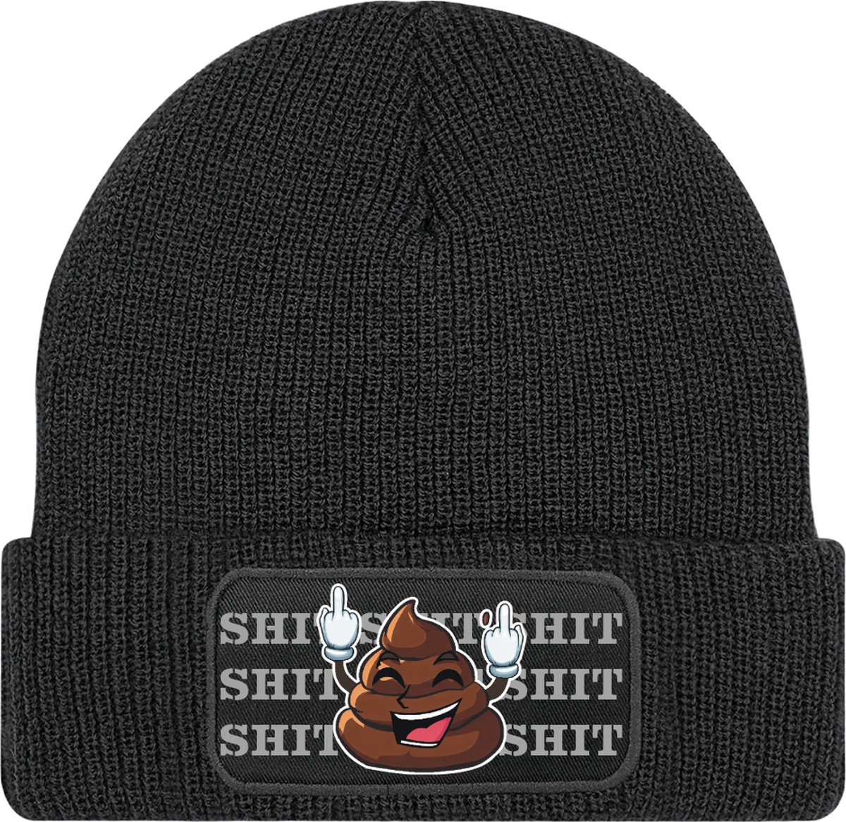 Muts met tekst - Zwart - 100% Soft-Touch acrylic - Shit