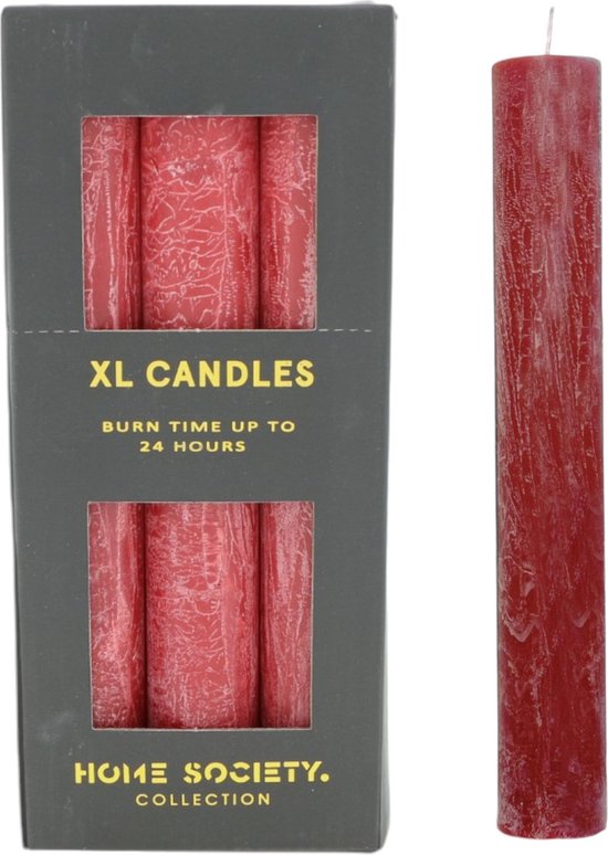 XL Dinerkaarsen, set van 9 stuks, rood met textuur.