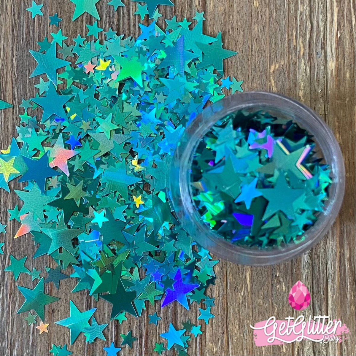 GetGlitterBaby® - Groene / Blauwe Chunky Festival Glitters Sterretjes voor Lichaam en Gezicht / Bio Vegan Biodegradable Biologische Face Body Glitter Jewels - Groen / Blauw / Aqua