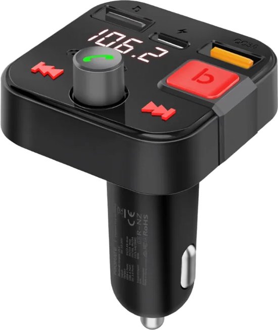ProMate® PowerTune-30W - FM Transmitter met Handsfree Bellen - Quick Charge 3.0 en USB-C Oplaadpoort - Draadloos Streamen - USB Flash Drive Ondersteuning - LED Display - Eenvoudige Installatie - Voor Auto