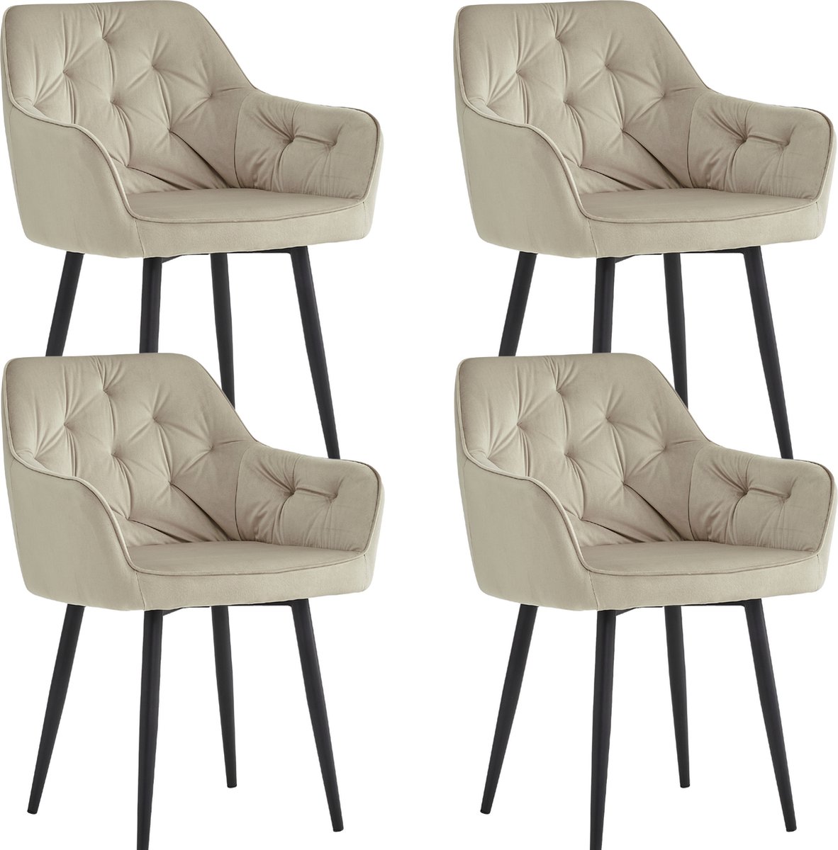 Colenis® - Iris Eetkamerstoel - Beige - Set Van 4 - Fluweel - Velvet - Design - Met armleuning