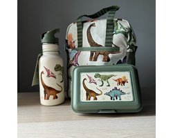 HEEL KLEIN Dino kinder peuter rugzakje (25 x 20 cm), lunchboxje en grote RVS drinkfles / drinkbeker - Die spiegelburg serie Dino Friends