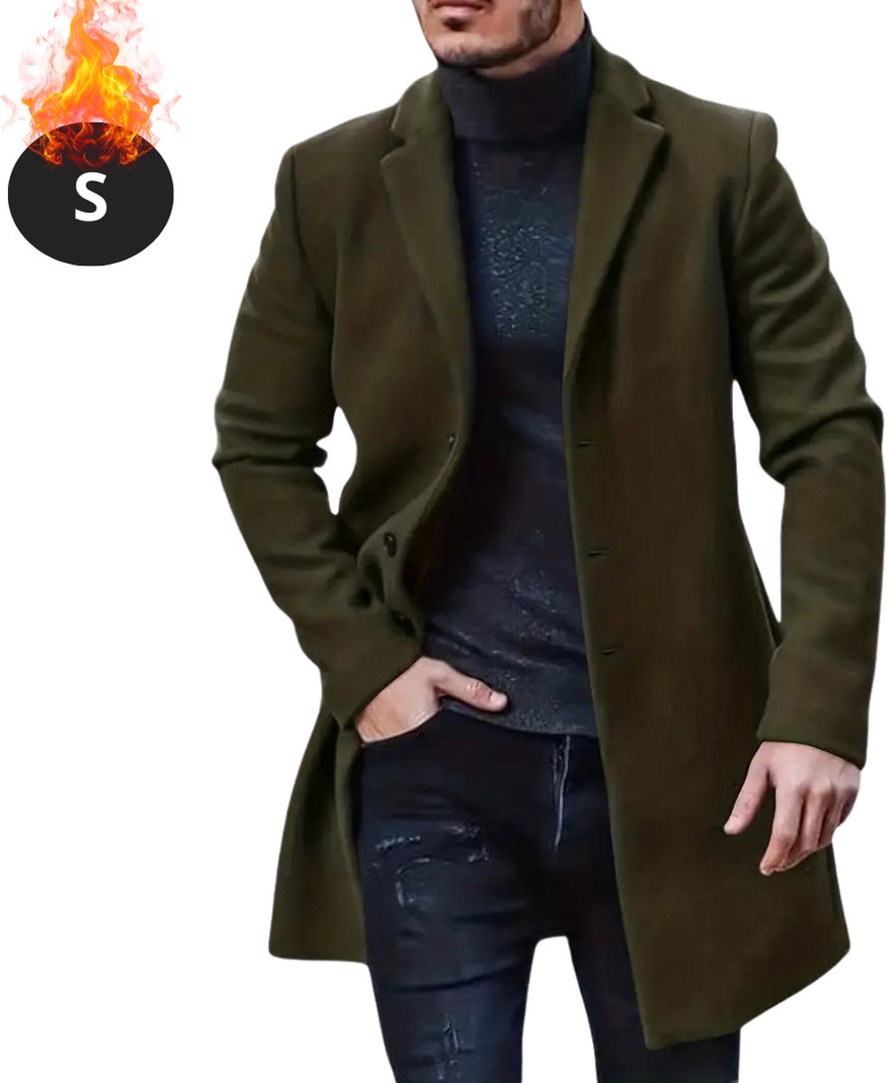 Nivard Winterjas Trenchcoat Heren Winter Herfstjas Volwassen Stijlvol Knopen Legergroen