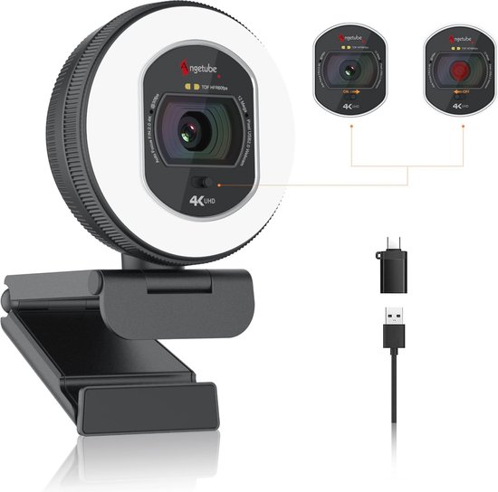 4K Webcam met Licht en Autofocus - Streaming Camera voor PC en Laptop ...