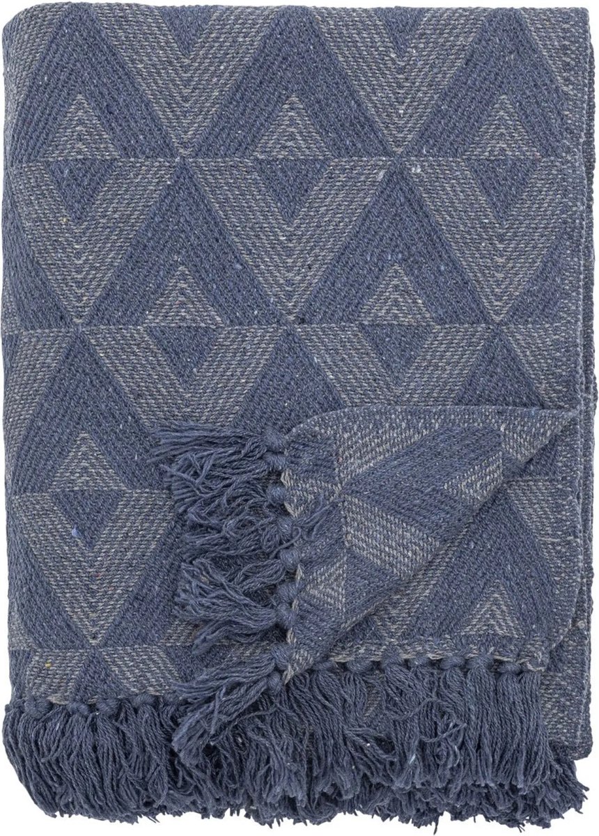 Bloomingville Udine Plaid - blauw - gerecycled katoen - 160x130cm