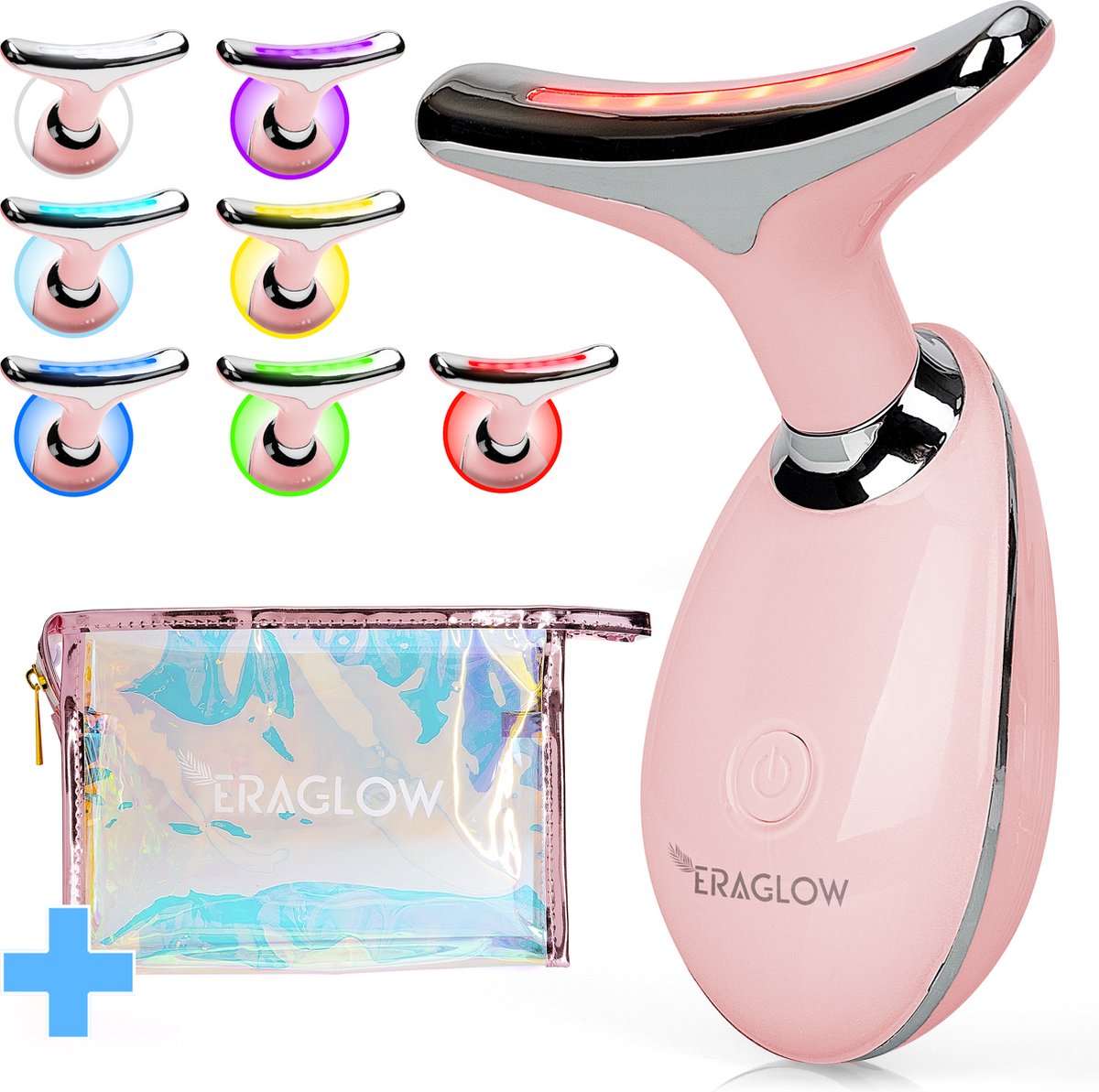 Eraglow® Huidverjongingsapparaat - Facelift Apparaat met Luxe Reisetui - 7 Kleuren LED Gezichtsmasker - Anti Aging Huidverjonging - Gezichtsreiniger Face Mask - Huidverzorging Massage Masker - Gezichtsmassageapparaat tegen Rimpels / Acne / RozeZilver