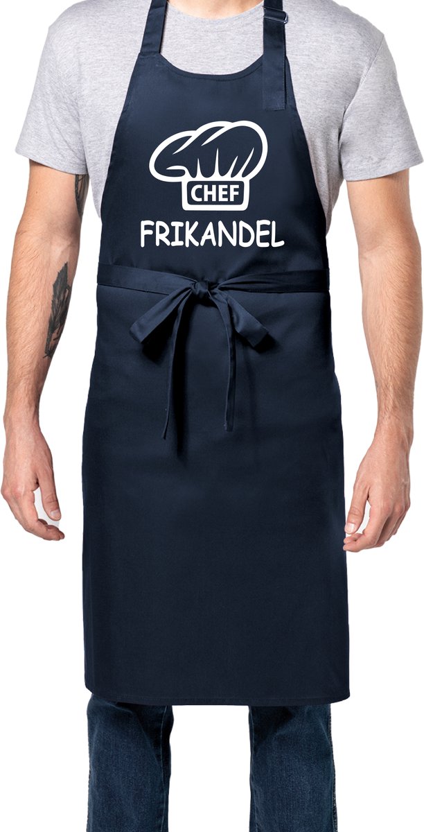 Zomertip! - Keukenschort Chef Frikandel | Marine | Dames/Heren | Verstelbaar | Cadeau-idee | BBQ | Verjaardag | Jubileum | Verrassing | Grapje
