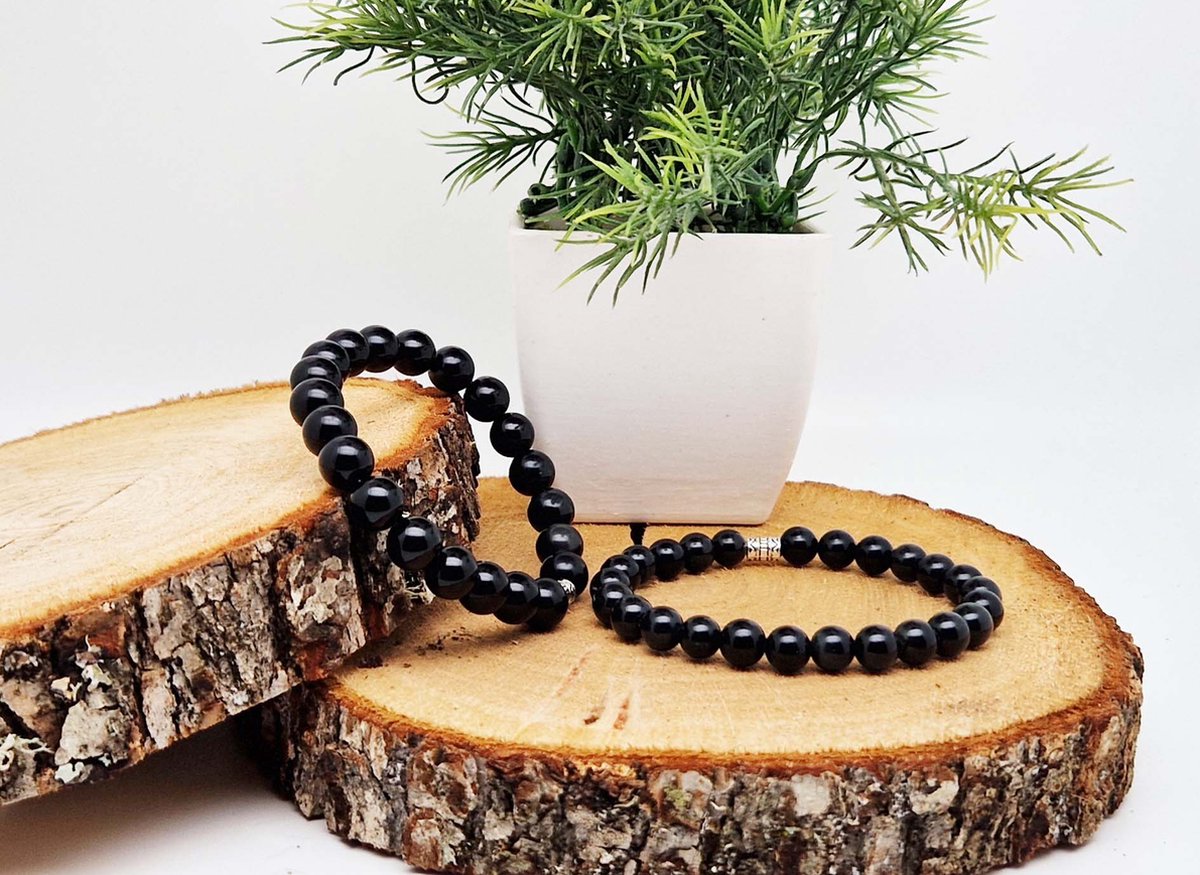 Handgemaakte Klassieke natuurstenen armband “Obsidian ” - 8 mm diameter van de korrel- Diameter armband 20 cm - Een mooi cadeau voor familie en vrienden
