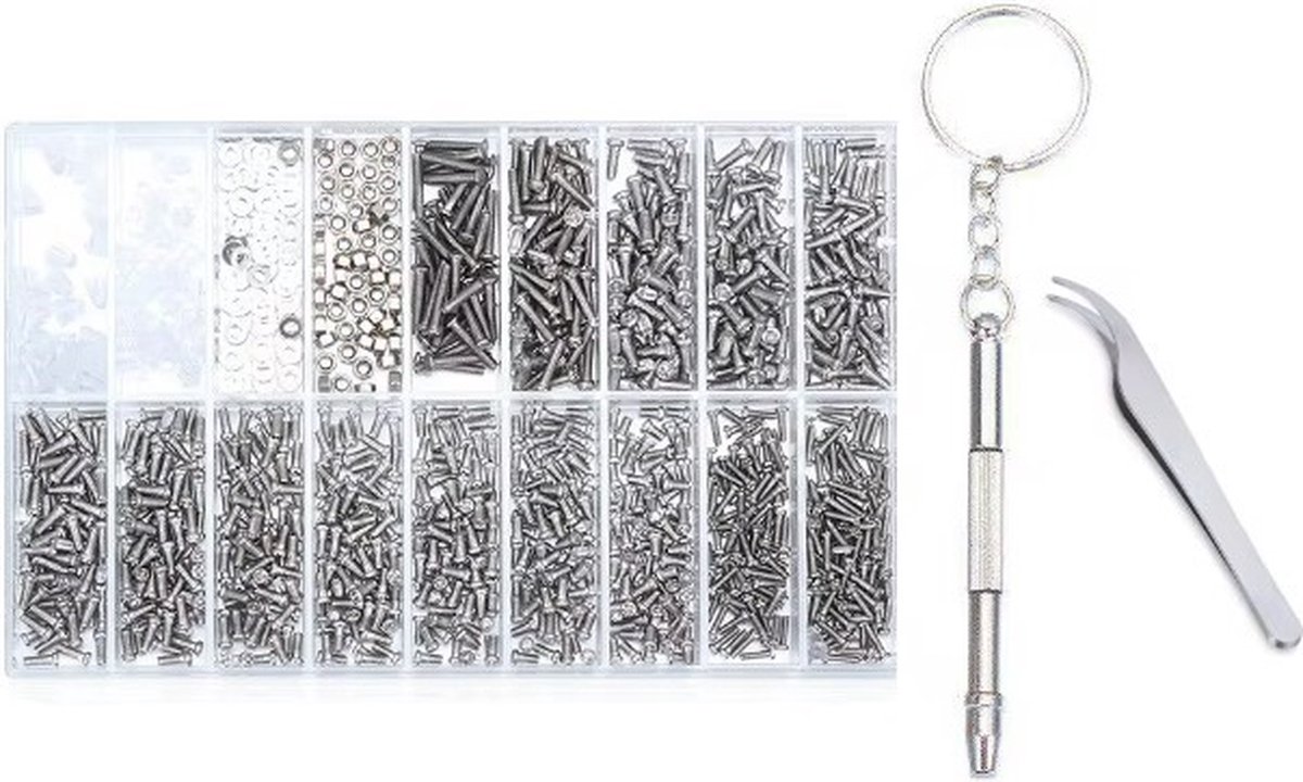 Go Go Gadget - 1000-delige schroef set - Geschikt voor Bril en Horloge - Reparatie set - Inclusief handige tools