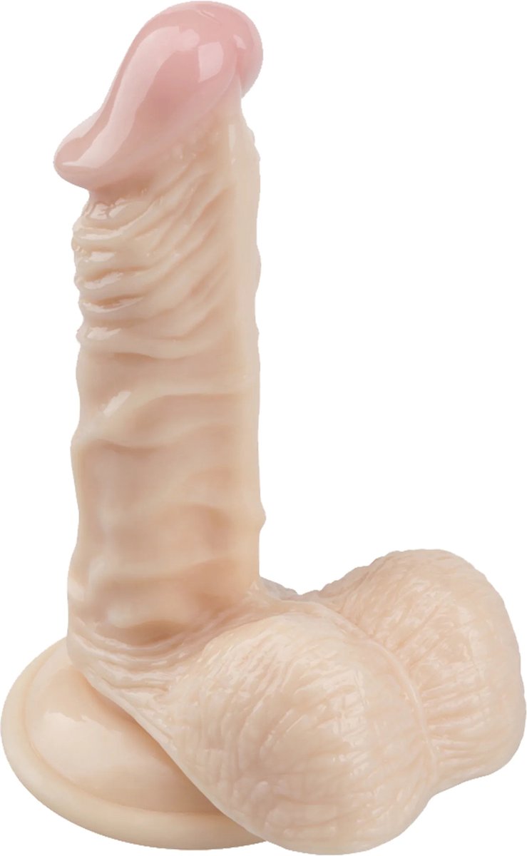 Deep Desire - PVC Dildo met Balzak en Zuignap - 16,5 cm - Lichte Huidskleur