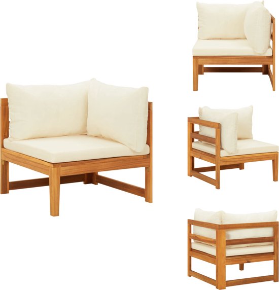 vidaXL Canapé d'angle - Canapés d'angle - Canapé de terrasse - Canapés de terrasse - Canapé d'angle avec coussins blanc crème Bois d'acacia massif