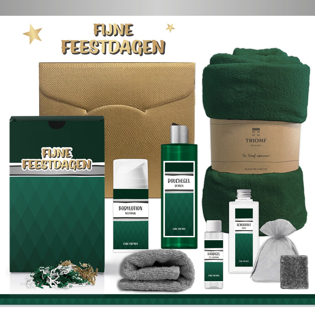 Goedkoopste Geschenkset “Fijne Feestdagen!” - 7 producten - 1410 gram | Cadeau Man - Luxe Kerst Cadeaubox voor hem - Giftset Kerst - Cadeaupakket Prettige Kerstdagen - Kerstcadeau - Kerstpakket Cadeau Bedrijf - Relatiegeschenk - Werknemer - Goud - Groen