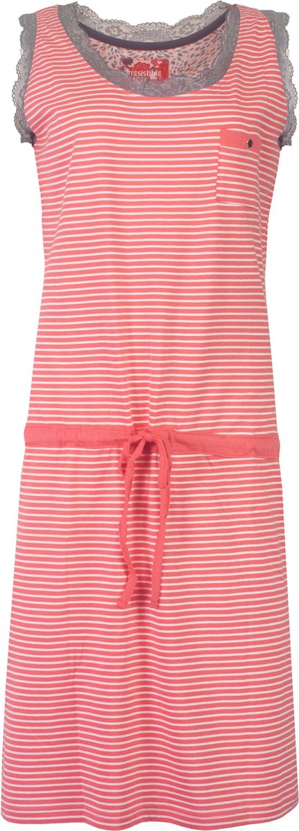 Irresistible Dames Nachthemd - Wit Gestreept - Roze